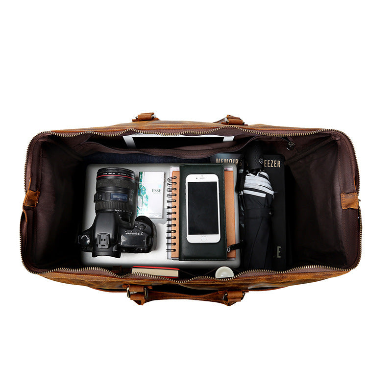 Genuine Leather Travel Handbag – Large Capacity Cowhide Duffel
