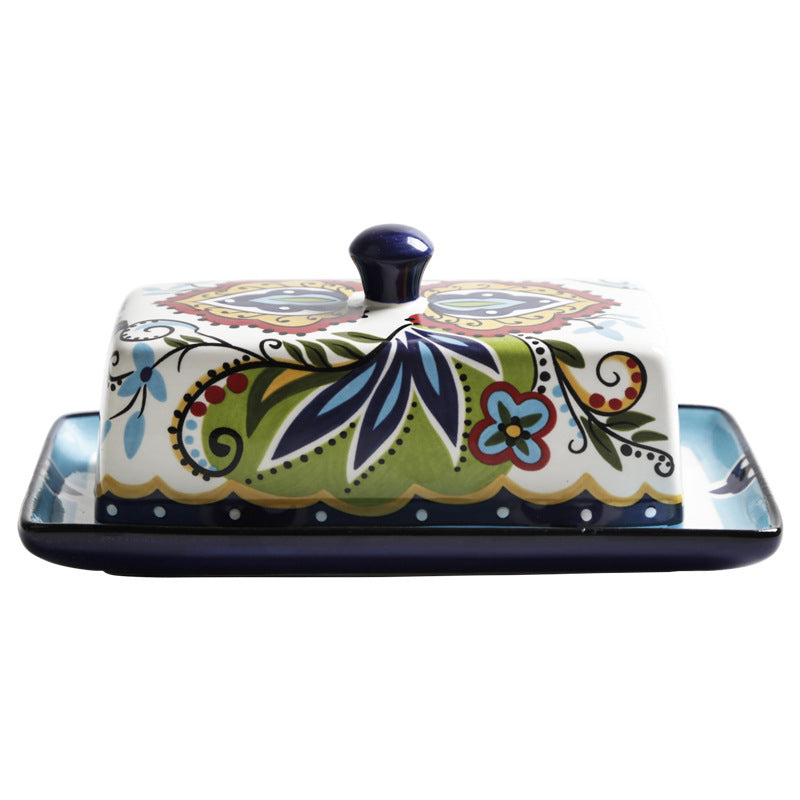 European Ceramic Butter Holder – Handcrafted Floral Stoneware Dish