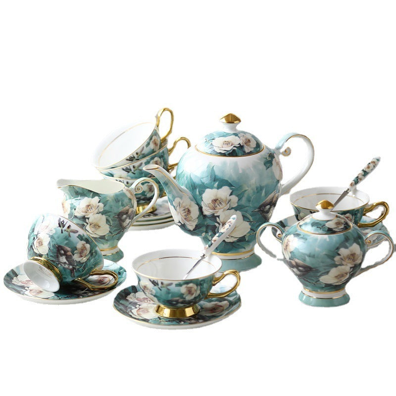 Azalea Small Exquisite Bone China Coffee Set – 15-Piece Floral Gift Box