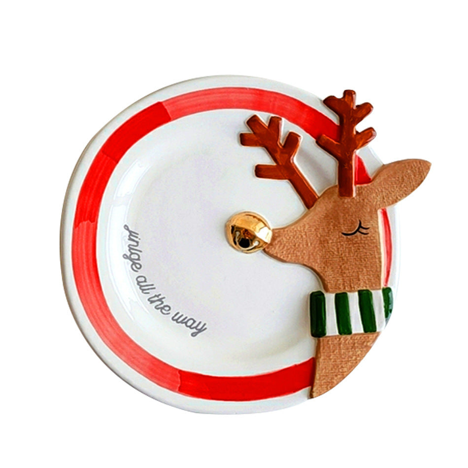 Ceramic Christmas Tableware Set – Festive Porcelain Plates, Cups & Bowls with Cartoon Elk Designs