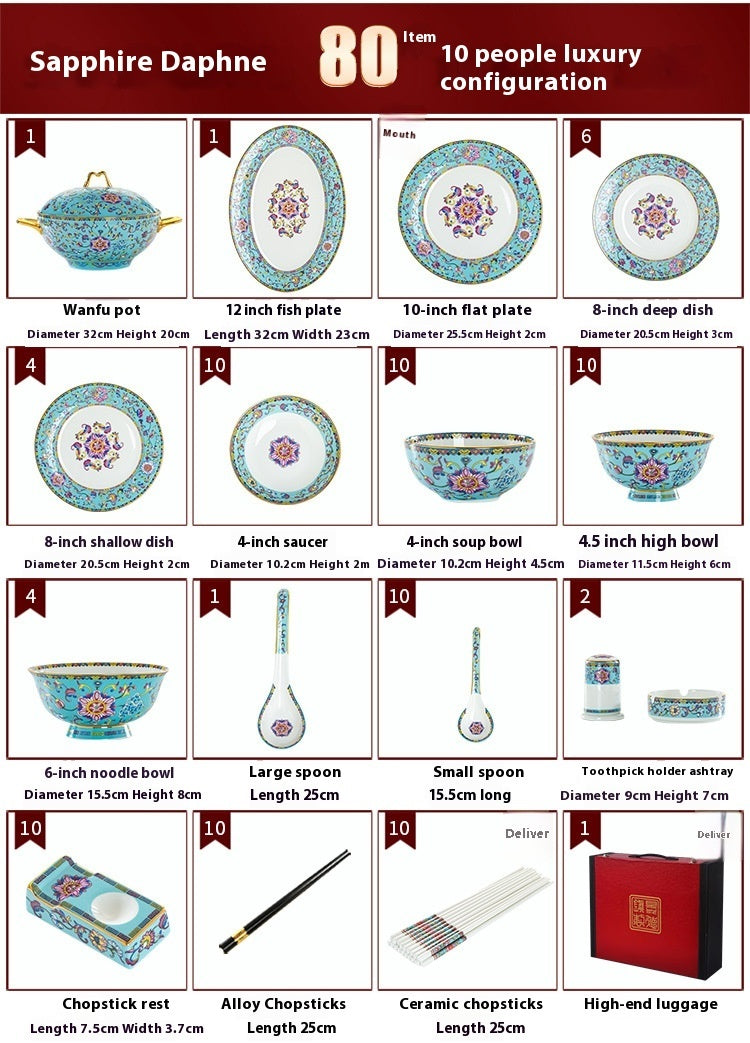 60-Piece Enamel Bone China Tableware Set – Luxury Gold Home Collection