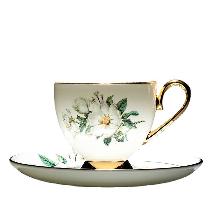 Wild Lily Bone China Tea Set – Gold Trace 15-Piece Ceramic Coffee Set