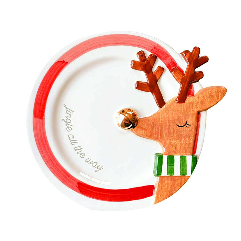 Ceramic Christmas Tableware Set – Festive Porcelain Plates, Cups & Bowls with Cartoon Elk Designs