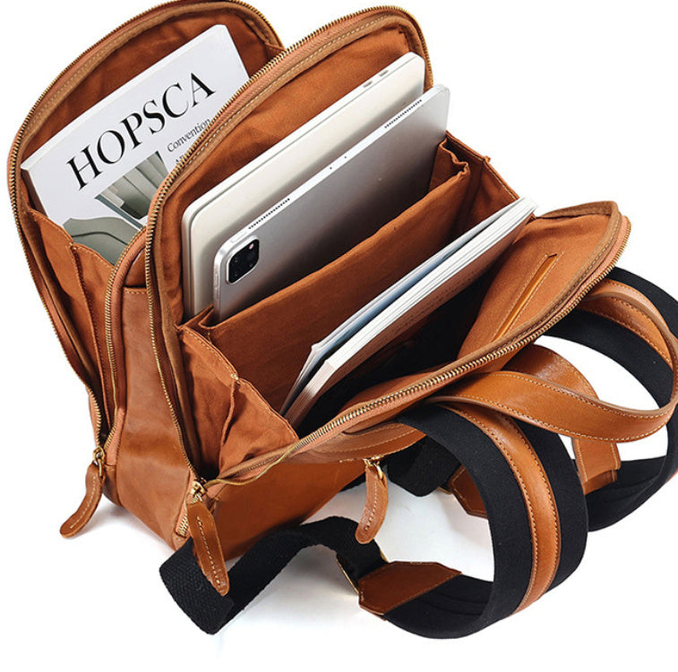Multi-Laminated Genuine Cowhide Leather Backpack – Urban Waterproof Retro Design