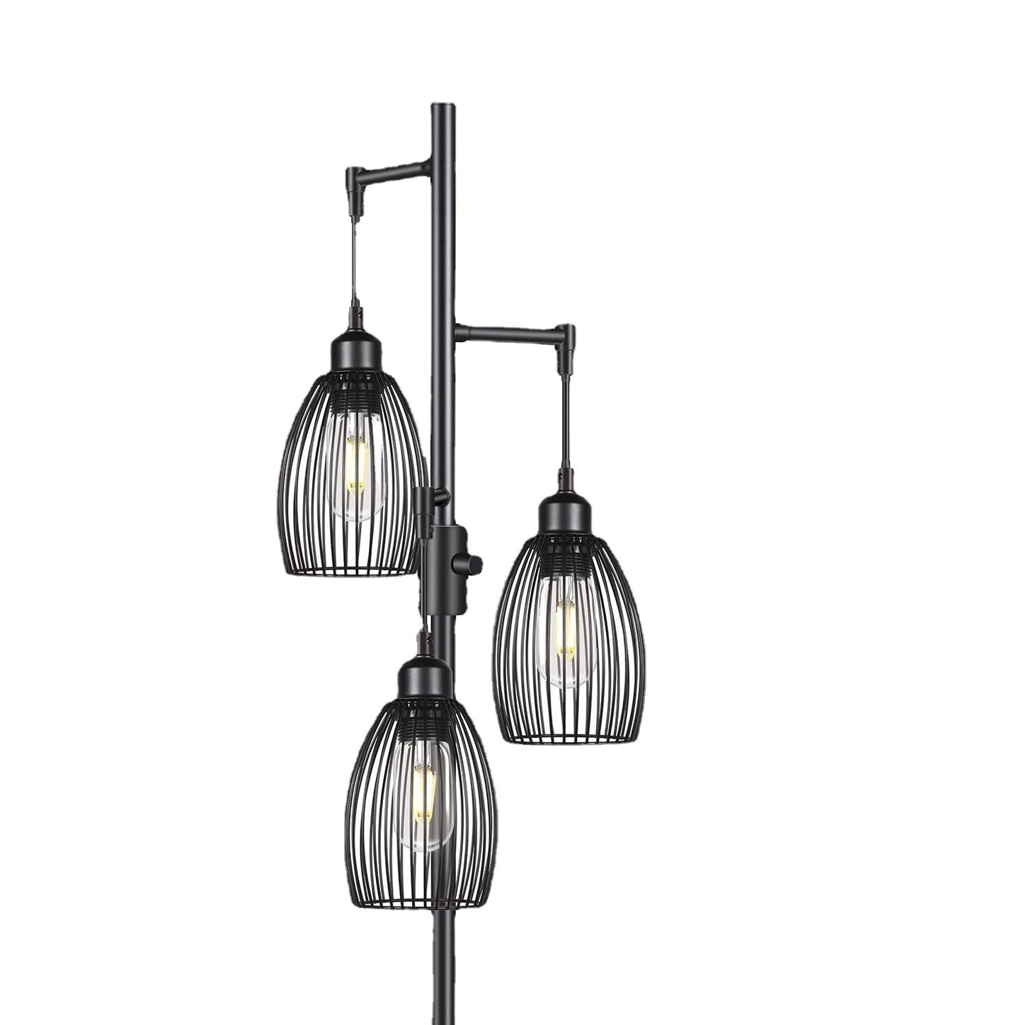 Vintage Industrial Black Iron Floor Lamp with Tricolor Light - Adjustable 3-Light Settings, Elegant Design for Living Room or Office - The Unstyled