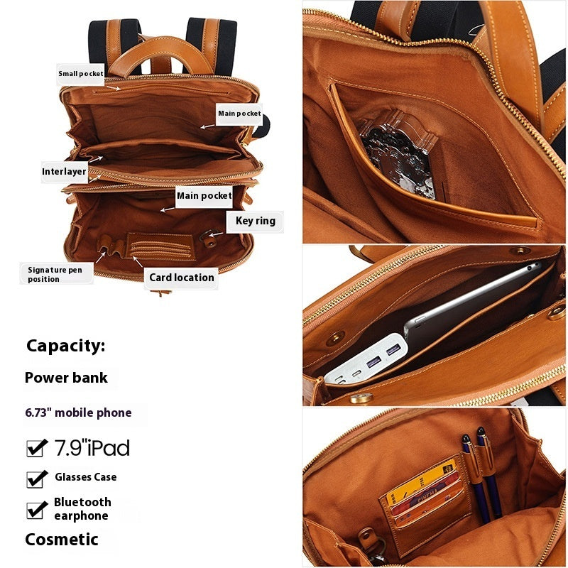 Multi-Laminated Genuine Cowhide Leather Backpack – Urban Waterproof Retro Design