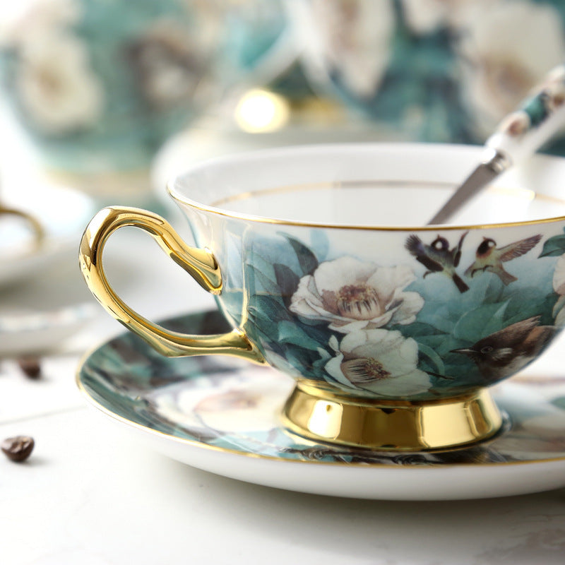 Azalea Small Exquisite Bone China Coffee Set – 15-Piece Floral Gift Box