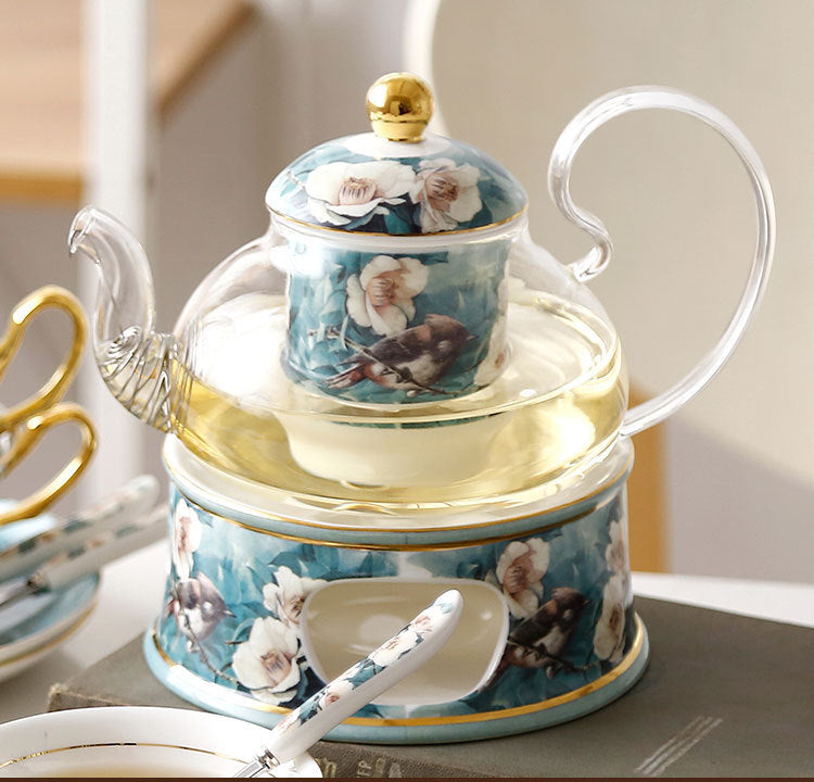 Azalea Small Exquisite Bone China Coffee Set – 15-Piece Floral Gift Box
