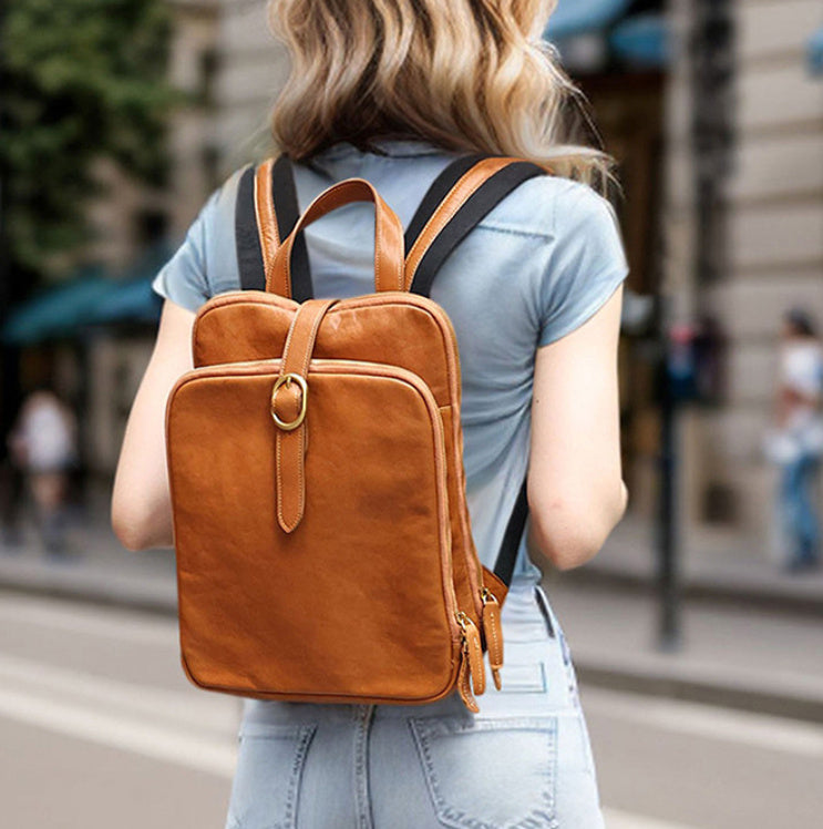 Multi-Laminated Genuine Cowhide Leather Backpack – Urban Waterproof Retro Design