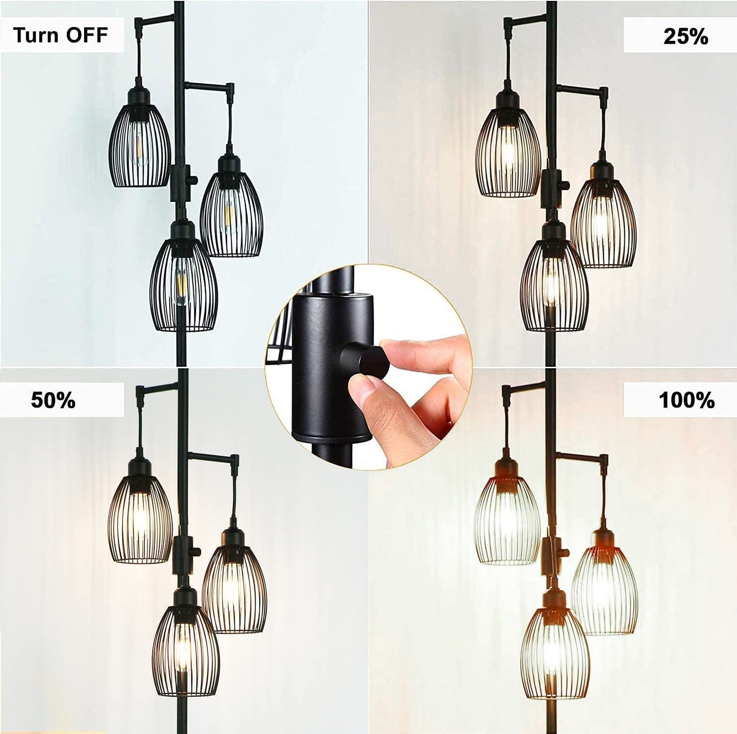 Vintage Industrial Black Iron Floor Lamp with Tricolor Light - Adjustable 3-Light Settings, Elegant Design for Living Room or Office - The Unstyled