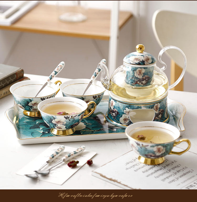Azalea Small Exquisite Bone China Coffee Set – 15-Piece Floral Gift Box