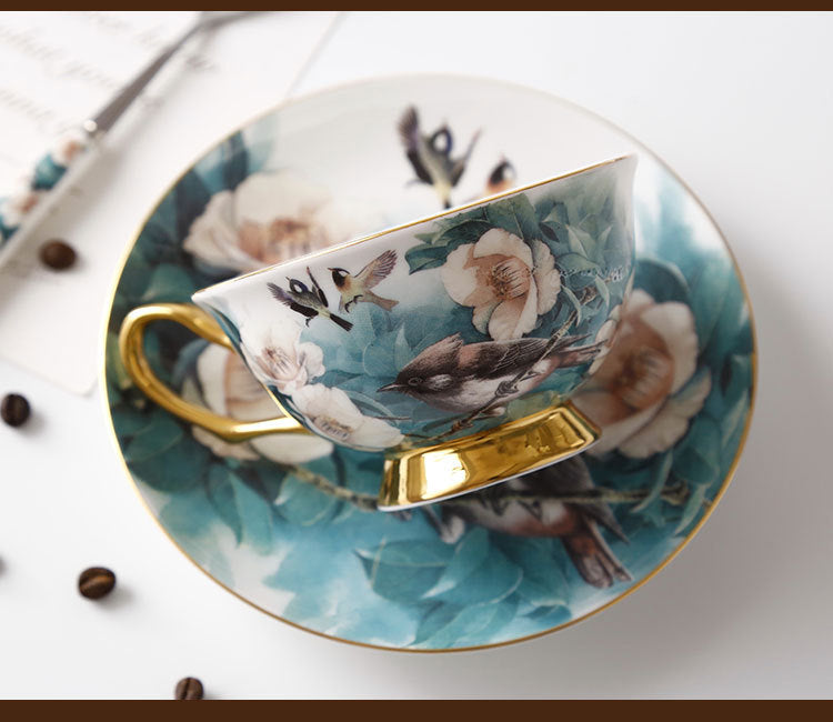 Azalea Small Exquisite Bone China Coffee Set – 15-Piece Floral Gift Box