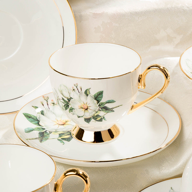 Wild Lily Bone China Tea Set – Gold Trace 15-Piece Ceramic Coffee Set