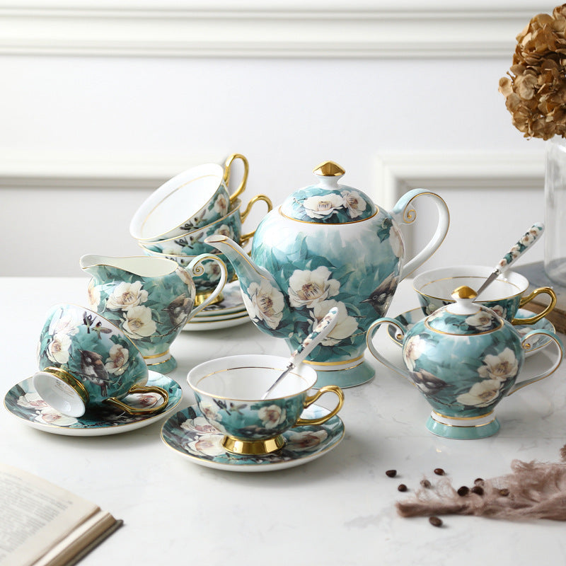 Azalea Small Exquisite Bone China Coffee Set – 15-Piece Floral Gift Box
