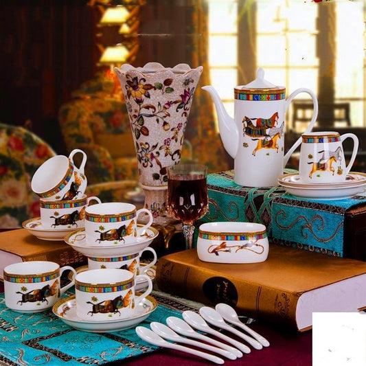 European Creative Bone China Coffee Set – 15-Piece Collection