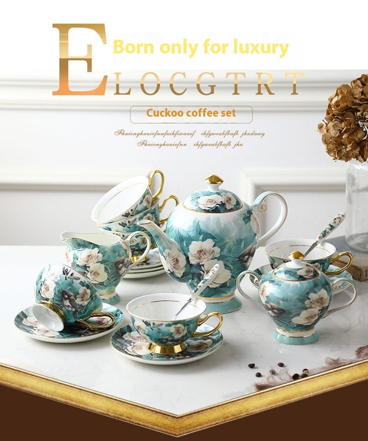 Azalea Small Exquisite Bone China Coffee Set – 15-Piece Floral Gift Box