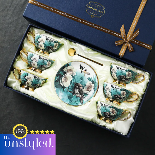 European Luxury Floral Coffee Cup Set – Elegant Porcelain Gift Box (2–6 Cups)