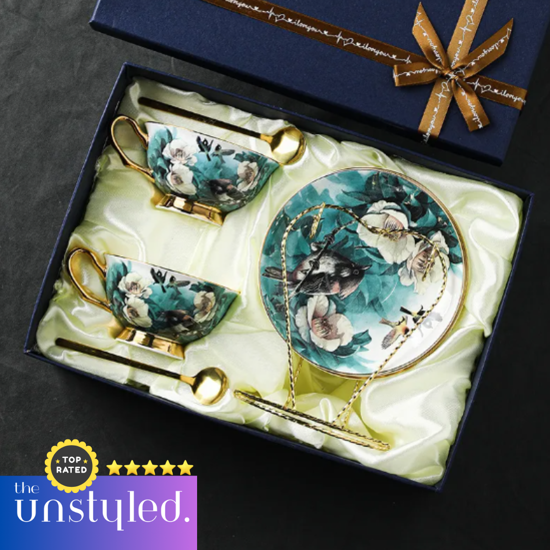 European Luxury Floral Coffee Cup Set – Elegant Porcelain Gift Box (2–6 Cups)