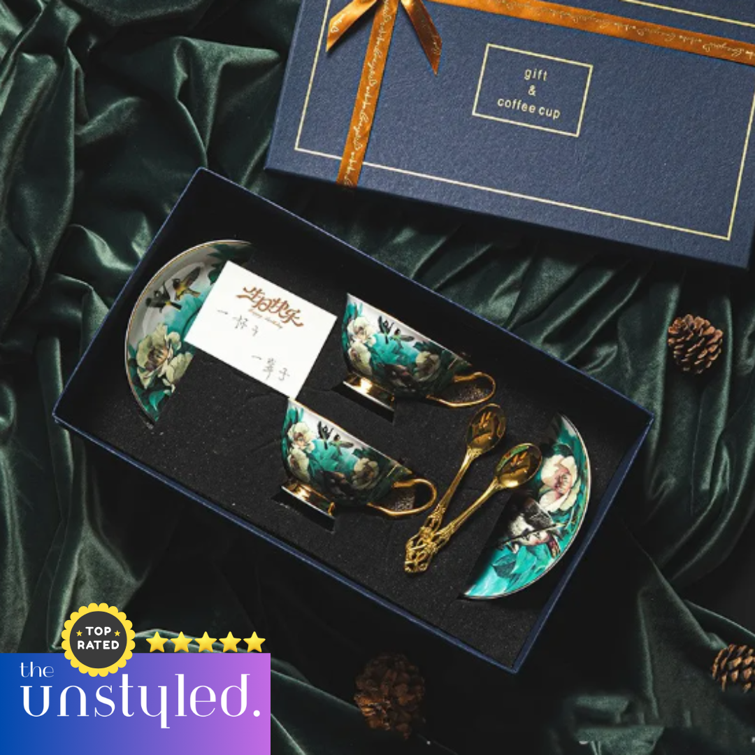 European Luxury Floral Coffee Cup Set – Elegant Porcelain Gift Box (2–6 Cups)