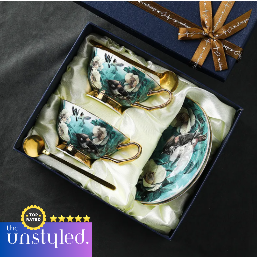 European Luxury Floral Coffee Cup Set – Elegant Porcelain Gift Box (2–6 Cups)