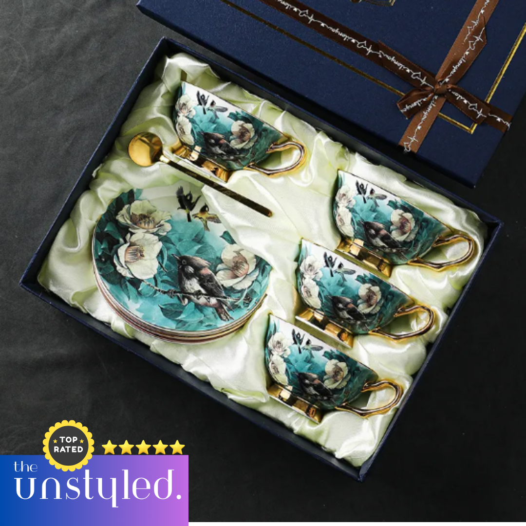 European Luxury Floral Coffee Cup Set – Elegant Porcelain Gift Box (2–6 Cups)