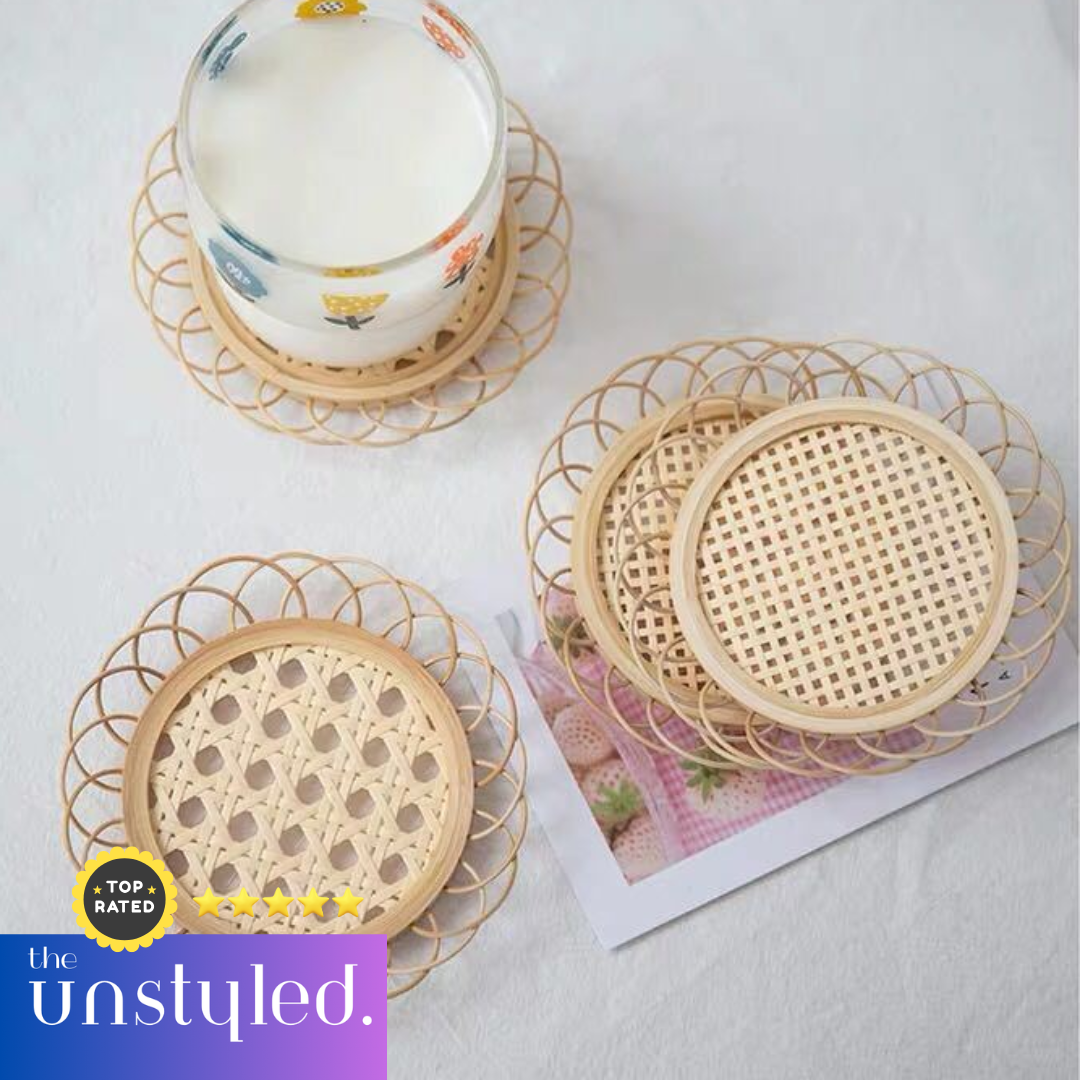 Creative Retro Woven Bamboo Coaster – Modern Round Drink Mat for Home Decor