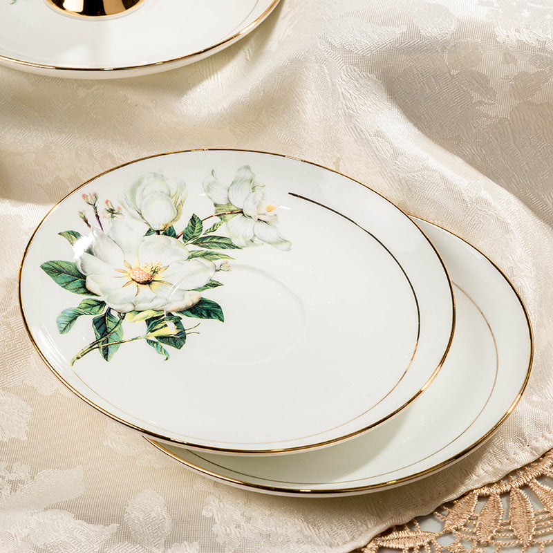 Wild Lily Bone China Tea Set – Gold Trace 15-Piece Ceramic Coffee Set