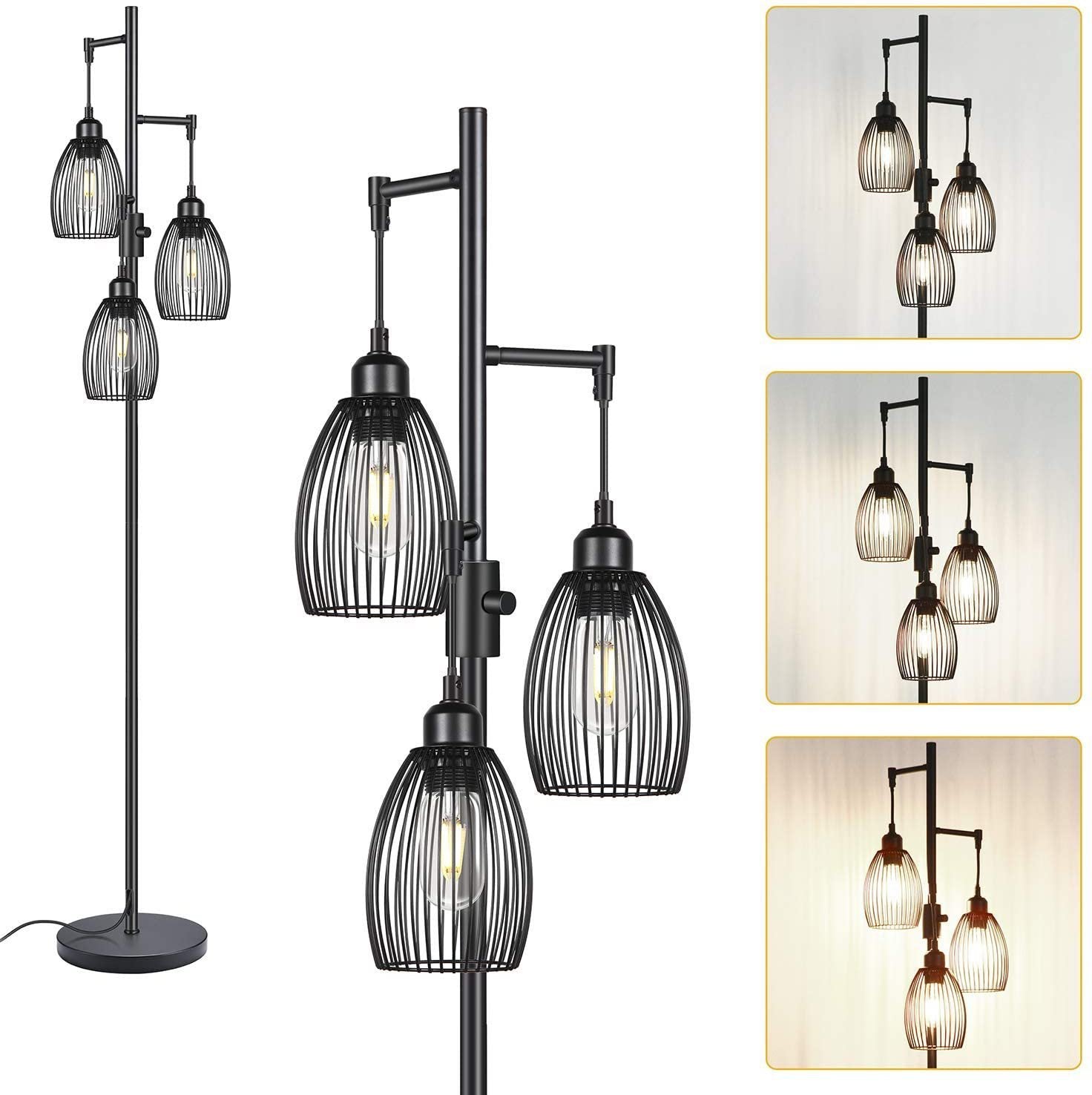 Vintage Industrial Black Iron Floor Lamp with Tricolor Light - Adjustable 3-Light Settings, Elegant Design for Living Room or Office - The Unstyled
