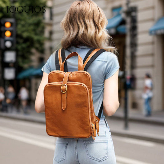 Multi-Laminated Genuine Cowhide Leather Backpack – Urban Waterproof Retro Design
