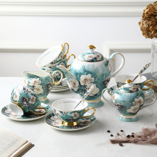 Azalea Small Exquisite Bone China Coffee Set – 15-Piece Floral Gift Box
